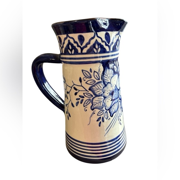 Blue & white Hand-Painted Sangia Portuguese Pottery Clay Terracotta Pitcher - Picture 5 of 11